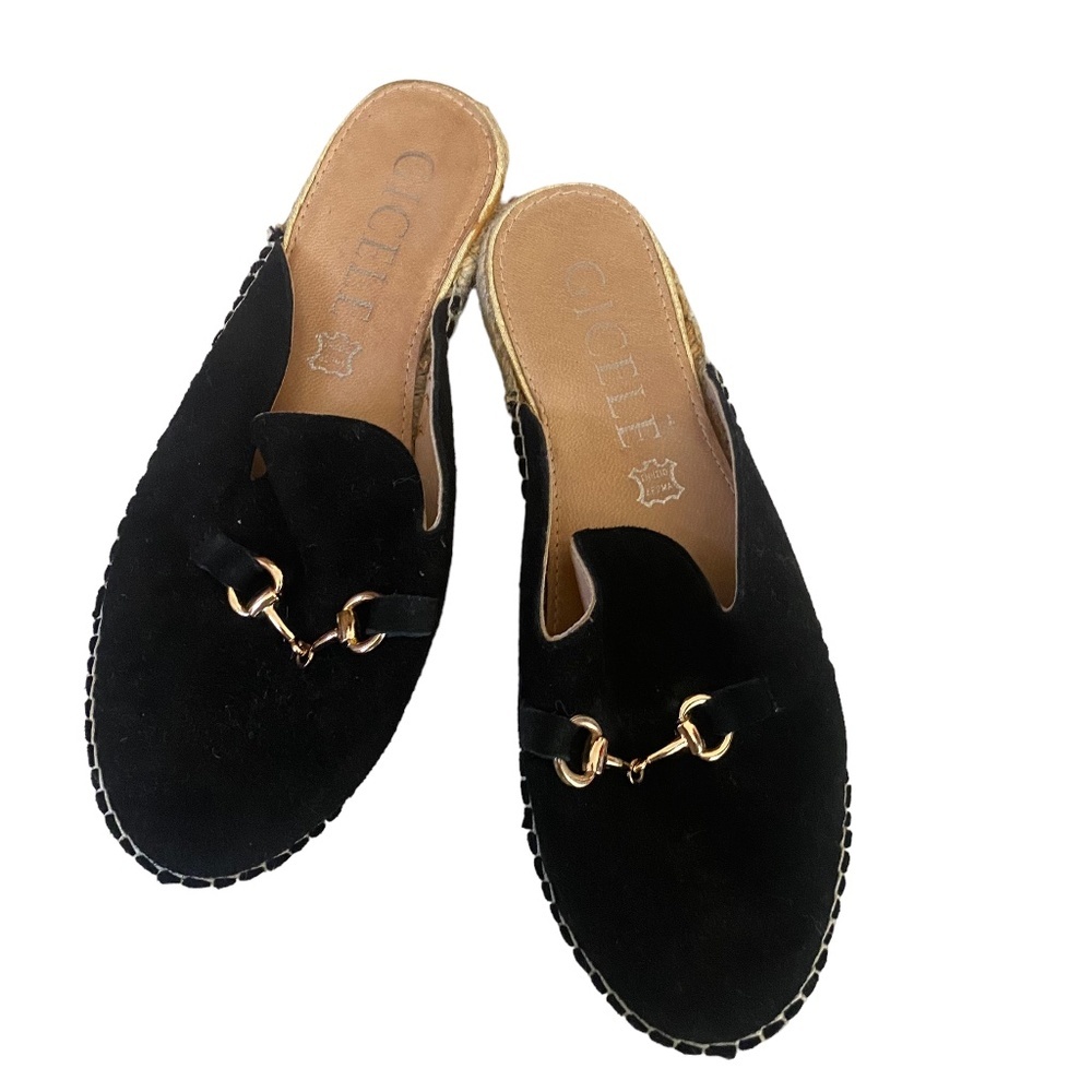 Horsebit espadrille slides mules black suede EU39 US 9
